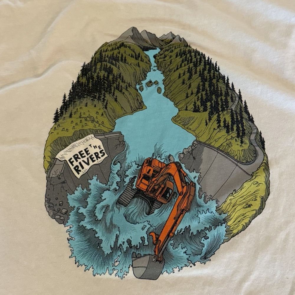 Patagonia River Liberation Free The Rivers Organic Cotton T-Shirt Men's L Gray